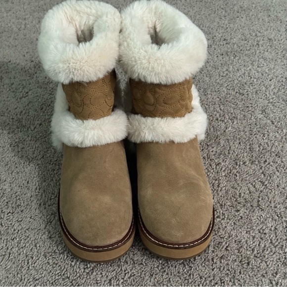 COACH IZZIE Boots Size 9 Signature Midcalf Suede Faux Fur FG4597 - Picture 7 of 15